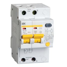 Автомат дифференциальный АД12 2Р B25 30мА, IEK MAD10-2-025-B-030