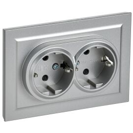 BRITE Розетка 2-местная с заземлением с защитными шторками 16А в сборе РСш12-3-БрА алюминий IEK