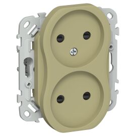 FLITE Розетка 2-местная без заземления с защитными шторками 10А РСш02-0-ФлО оливковый IEK
