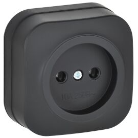 GLORY Розетка 1-местная для открытой установки без заземления без защитных шторок 10А РС20-2-ХЧм чер