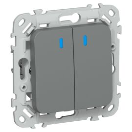 FLITE Выключатель 2-клавишный проходной с индикацией 10А ВС62-1-1-ФлМА мокрый асфальт IEK
