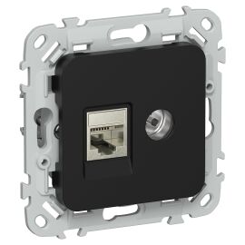 FLITE Розетка 2-местная RJ45/TV категория 5Е STP РКТВ5е-2-1-ФлЧ черный IEK