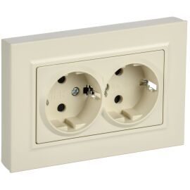BRITE Розетка 2-местная с заземлением с защитными шторками плоская 16А в сборе РСшПл12-3-БрКр бежевы