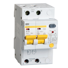 Автомат дифференциальный АД12М 2Р B25 30мА, IEK MAD12-2-025-B-030