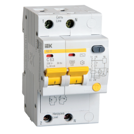 Автомат дифференциальный АД12 2Р 63А 30мА, IEK MAD10-2-063-C-030