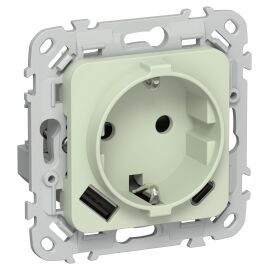 FLITE Розетка 1-местная с заземлением с защитными шторками 16А с USB A+C 20Вт РСЮшс11-0-ФлП панг IEK