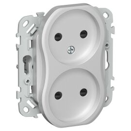 FLITE Розетка 2-местная без заземления с защитными шторками безвинтовое крепление 10А РСш02-1-ФлА ал