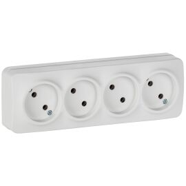 GLORY Розетка 4-местная для открытой установки без заземления без защитных шторок 10А РС24-2-ХБм бел