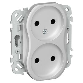 FLITE Розетка 2-местная без заземления без защитных шторок безвинтовое крепление 10А РС02-1-ФлА алюм