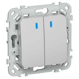 FLITE Выключатель 2-клавишный кнопочный проходной с индикацией 10А ВС62-2-1-ФлА алюминий IEK