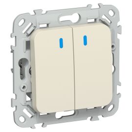 FLITE Выключатель 2-клавишный с индикацией 10А ВС12-1-1-ФлСл сливочный IEK