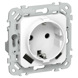 FLITE Розетка 1-местная с заземлением с защитными шторками 16А с USB A+C 20Вт РСЮшс11-0-ФлБ белый IE