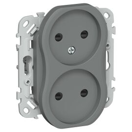 FLITE Розетка 2-местная без заземления с защитными шторками 10А РСш02-0-ФлМА мокрый асфальт IEK