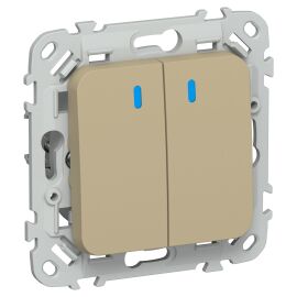 FLITE Выключатель 2-клавишный с индикацией 10А ВС12-1-1-ФлХ хаки IEK