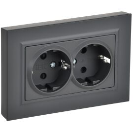 BRITE Розетка 2-местная с заземлением с защитными шторками плоская 16А в сборе РСшПл12-3-БрГ графит 