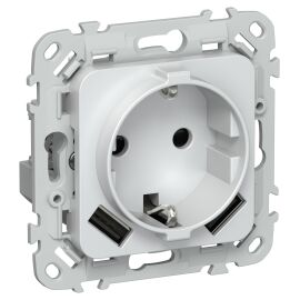 FLITE Розетка 1-местная с заземлением с защитными шторками 16А с USB A+A 3,1А РСЮша11-0-ФлЖ жемчуг I