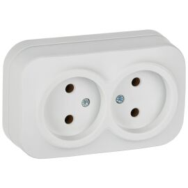 GLORY Розетка 2-местная для открытой установки без заземления без защитных шторок 10А РС22-2-ХБм бел