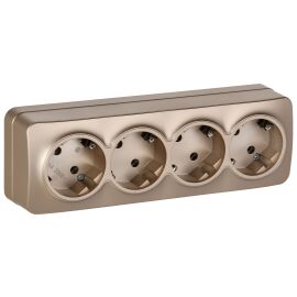 GLORY Розетка 4-местная для открытой установки с заземлением без защитных шторок 16А РС24-3-ХШм шамп