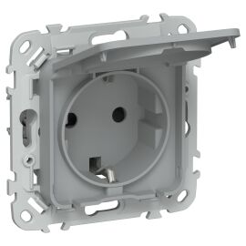 FLITE Розетка с заземлением с защитными шторками и крышкой 16А IP44 РСшкр11-0-44-ФлС серый IEK