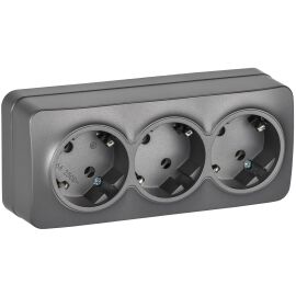 GLORY Розетка 3-местная для открытой установки с заземлением без защитных шторок 16А РС23-3-ХСм стал