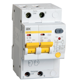 Автомат дифференциальный АД12М 2Р С10 30мА, IEK MAD12-2-010-C-030