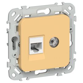 FLITE Розетка 2-местная RJ45/TV категория 5Е UTP РКТВ5е-2-0-ФлЗ золотарник IEK