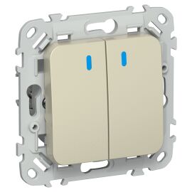 FLITE Выключатель 2-клавишный с индикацией 10А ВС12-1-1-ФлШ шампань IEK