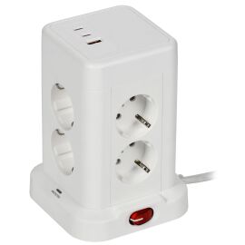 DOMINIC Удлинитель У08K 8 мест 2P+PE 1,5м 3х1,0мм2 16А/250В USB A+C 20Вт белый IEK