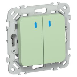 FLITE Выключатель 2-клавишный проходной с индикацией 10А ВС62-1-1-ФлФ фисташковый IEK