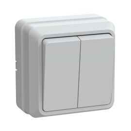 Выключатель 2-клавишный, для открытой установки, 10А, ВС20-2-0-ОБ, белый, IEK EVO20-K01-10-DC