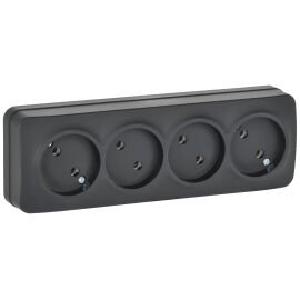 GLORY Розетка 4-местная для открытой установки без заземления без защитных шторок 10А РС24-2-ХЧм чер