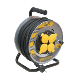 Удлинитель на катушке с т/з, 4 места, 2Р+PЕ/30м, 3х1,5мм2, IP44,, IEK WKP16-16-04-30-44