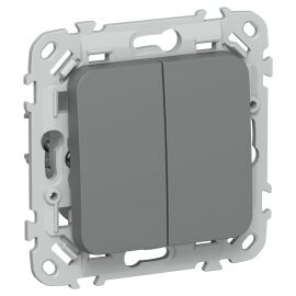 FLITE Выключатель 2-клавишный кнопочный 10А ВС12-2-0-ФлМА мокрый асфальт IEK