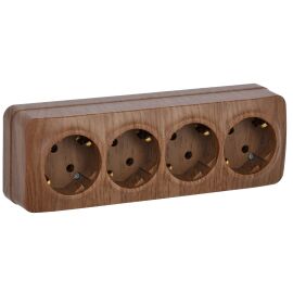 GLORY Розетка 4-местная для открытой установки с заземлением без защитных шторок 16А РС24-3-ХД дуб I