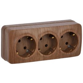 GLORY Розетка 3-местная для открытой установки с заземлением без защитных шторок 16А РС23-3-ХД дуб I