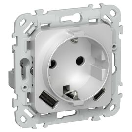 FLITE Розетка 1-местная с заземлением с защитными шторками 16А с USB A+C 20Вт РСЮшс11-0-ФлА алюминий