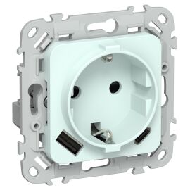 FLITE Розетка 1-местная с заземлением с защитными шторками 16А с USB A+C 20Вт РСЮшс11-0-ФлХЛ холодны