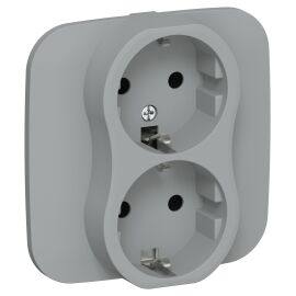 FLITE Розетка 2-местная с заземлением без защитных шторок безвинтовое крепление 16А РС12-1-А-ФлС сер