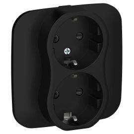 FLITE Розетка 2-местная с заземлением с защитными шторками 16А РСш12-0-А-ФлЧ черный IEK