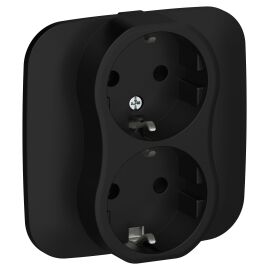 FLITE Розетка 2-местная с заземлением без защитных шторок 16А РС12-0-А-ФлЧ черный IEK