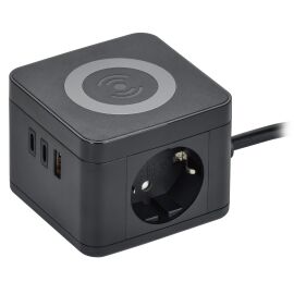 DOMINIC Удлинитель с беспроводной зарядкой 10Вт У02К 2 места 2P+PE 1,3м 3х1,0мм2 16А/250В USB A+C че