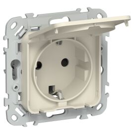 FLITE Розетка с заземлением с защитными шторками и крышкой 16А IP44 РСшкр11-0-44-ФлСл сливочный IEK