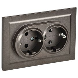 BRITE Розетка 2-местная с заземлением с защитными шторками 16А в сборе РСш12-3-БрТБ темная бронза IE