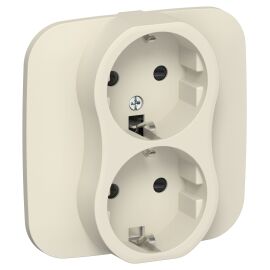 FLITE Розетка 2-местная с заземлением с защитными шторками 16А РСш12-0-А-ФлСл сливочный IEK