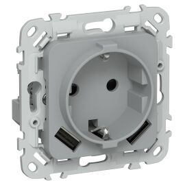 FLITE Розетка 1-местная с заземлением с защитными шторками 16А с USB A+A 3,1А РСЮша11-0-ФлС серый IE