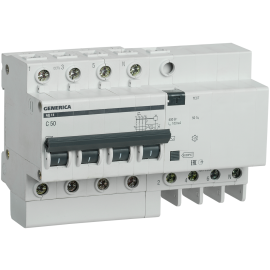 Автомат дифференциальный АД14, 4Р, 50А, 100мА, GENERICA MAD15-4-050-C-100