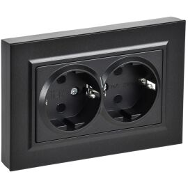 BRITE Розетка 2-местная с заземлением без защитных шторок плоская 16А в сборе РСПл12-3-БрЧ черный IE