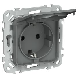 FLITE Розетка с заземлением с защитными шторками и крышкой 16А IP44 РСшкр11-0-44-ФлМА мокрый асфальт