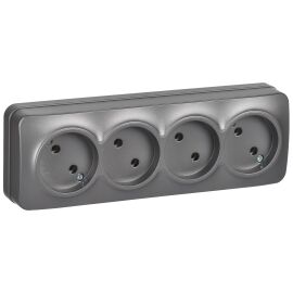 GLORY Розетка 4-местная для открытой установки без заземления без защитных шторок 10А РС24-2-ХСм ста