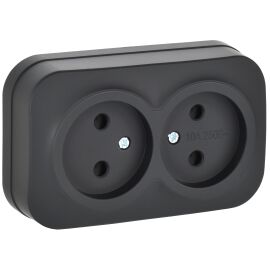 GLORY Розетка 2-местная для открытой установки без заземления без защитных шторок 10А РС22-2-ХЧм чер